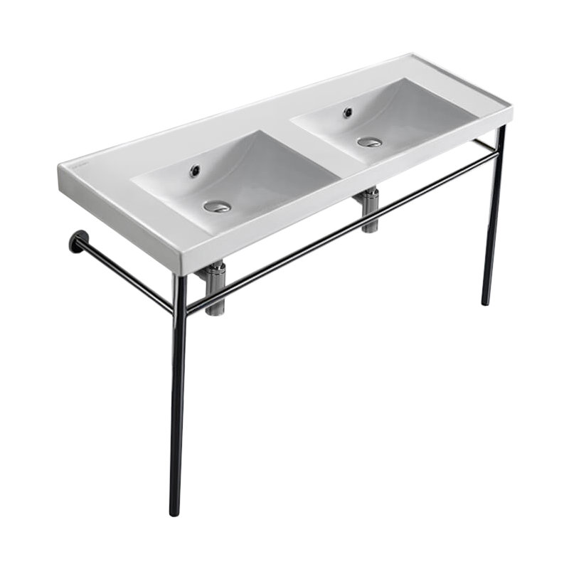 Scarabeo By Nameeks ML 18.5'' White/Chrome Ceramic Rectangular Bathroom Sink with Overflow, 8" Widespread