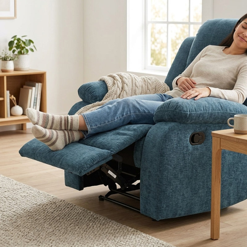 Adjustable Backrest Single Sofa with Solid Wood Frame & Double Spring Support, Blue