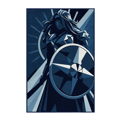 Soft Plush Duran Shield Maiden Modern & Contemporary Geometric Area Rug in Blue – Navy Binding