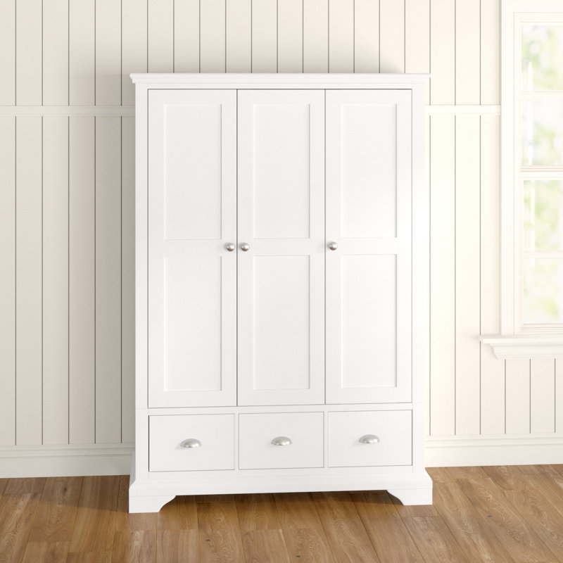Ziggy 3 Door Solid + Manufactured Wood Wardrobe, White