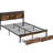 King Size Metal Bed Frame With Wooden Headboard & , 2 Drawers, Charging, Led Lights, No Box Spring, Straightforward Assembly Method Technique, 17.72In Package Width Platform Frame, Easy Assembly,