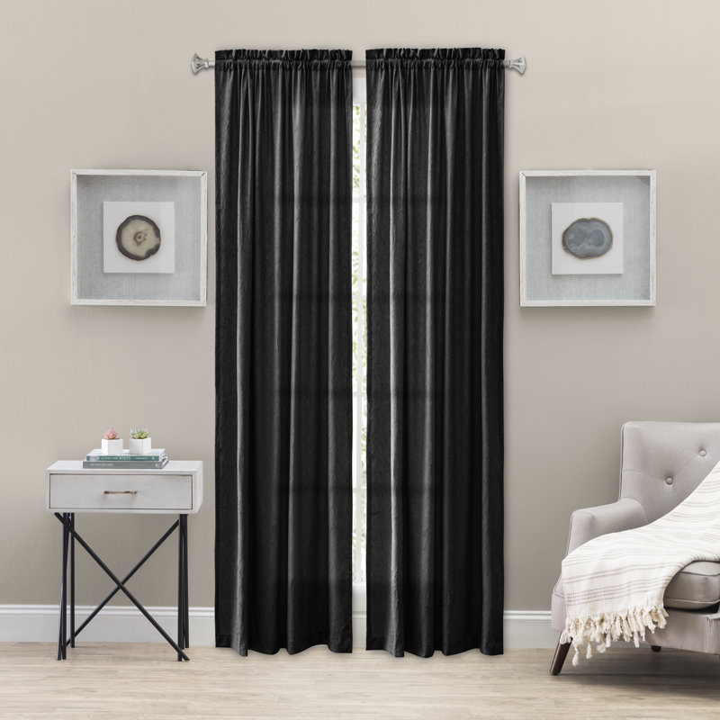 Paulisha Semi Sheer Single Panel, 48" W x 63" L, Black