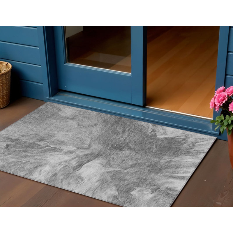 3' X 5' Gray Silver And Charcoal Abstract Washable Indoor Outdoor Area Rug