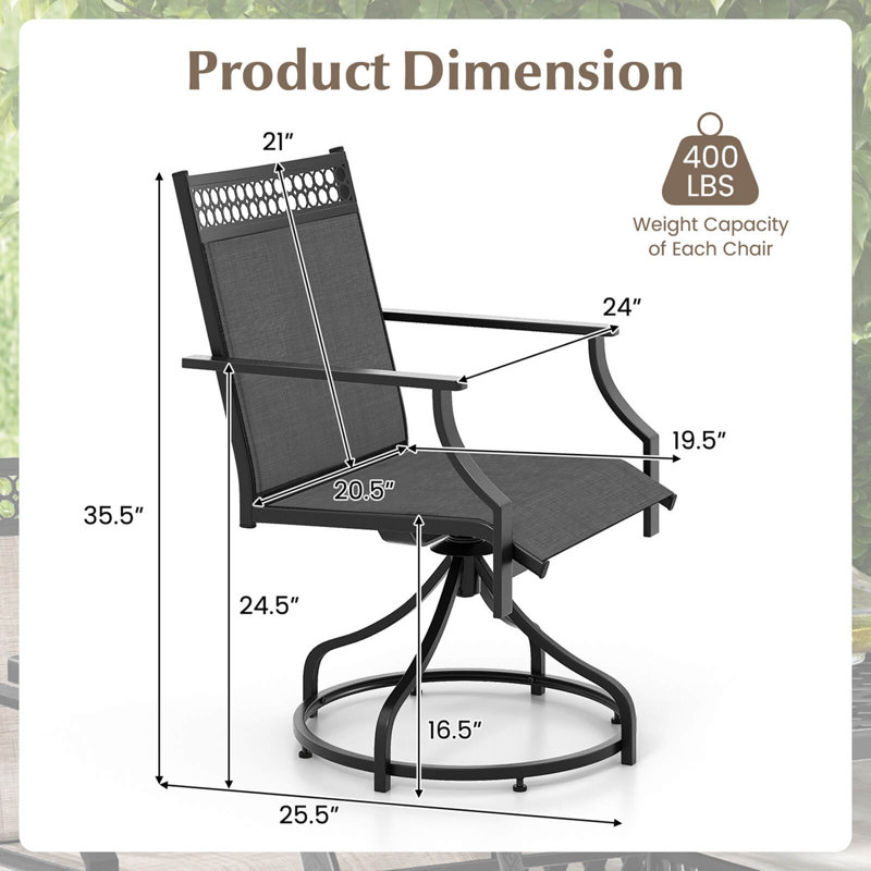 Ensemble de 4 chaises de patio pivotantes Lark Manor ™ avec structure en métal et tissu à séchage rapide