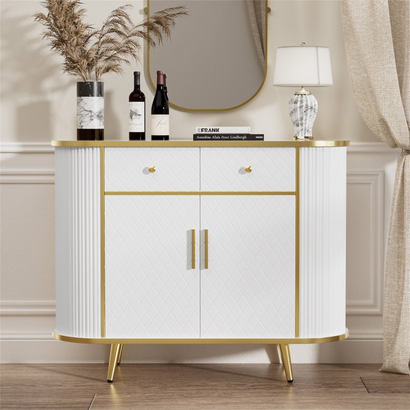Buffet de luxe incurvé avec 2 tiroirs et portes pour le salon, le vestibule, le couloir et la salle de bain