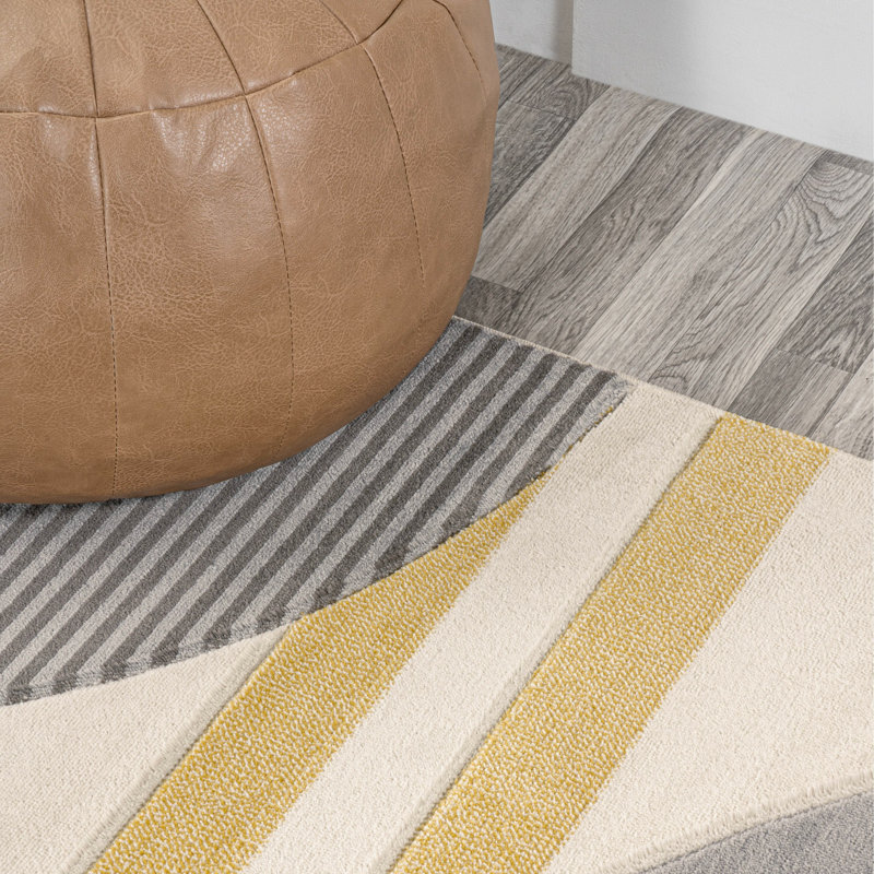 Ascher Machine Woven Polypropylene Area Rug in Grey/Yellow/Cream, Runner 2'2" x 7'10"