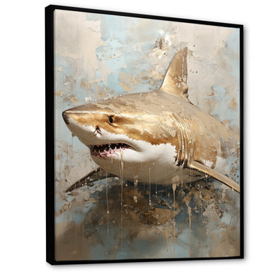 Peinture de requin minimalisme en beige doré sur toile