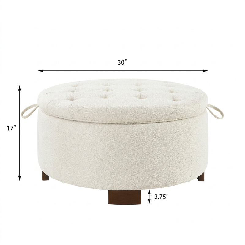 Repose-pieds rond multifonctionnel avec couvercle rabattable réversible, repose-pieds moelleux rembourré avec compartiment de rangement caché spacieux, pieds robustes en bois durable, siège supplémentaire double usage