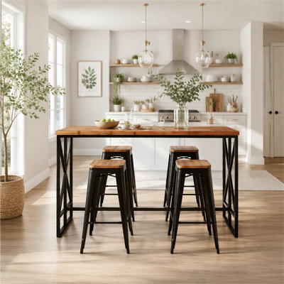 Table de bar rectangulaire 62,6 po, table bistro Farmhouse à hauteur de comptoir avec repose-pieds en métal pour bar