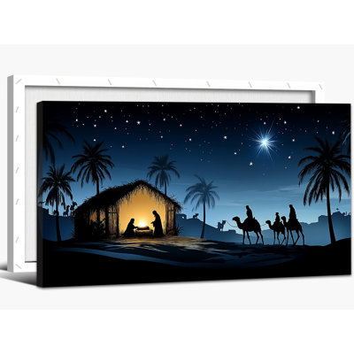 Large Nativity Wall Art - Oh Holy Night Pictures Wall Decor, Christmas Nativity Scene Painting, O Holy Night Wall Art Prints for Home Decor, Framed Canvas Wall Art, 24×48 inches