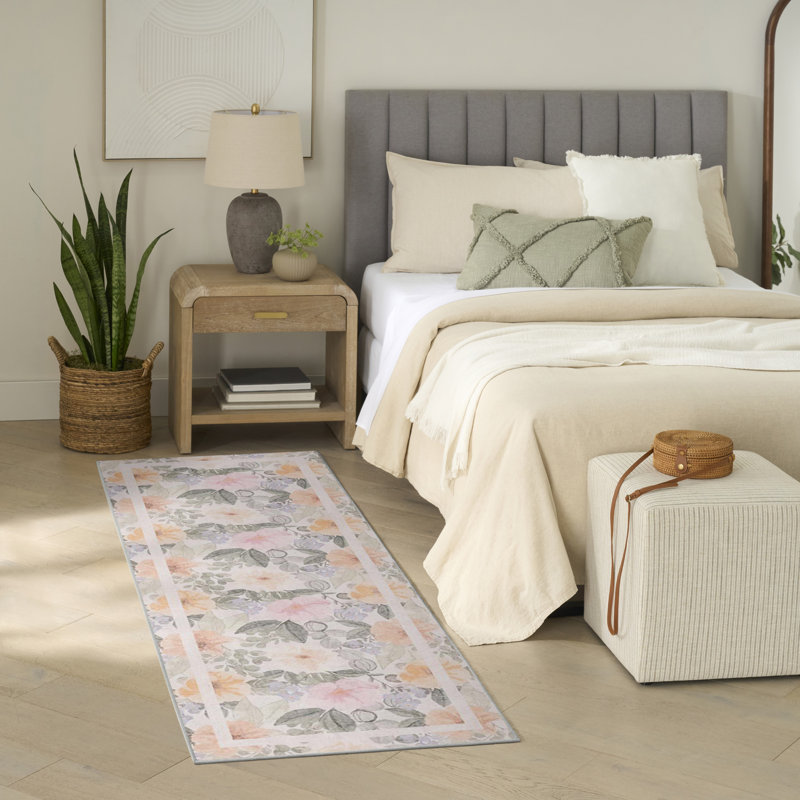 Nourison Botanical Washables 2' x 6' Beige Multicolor Farmhouse Indoor Rug, Runner 2' x 6', Multicolor Beige