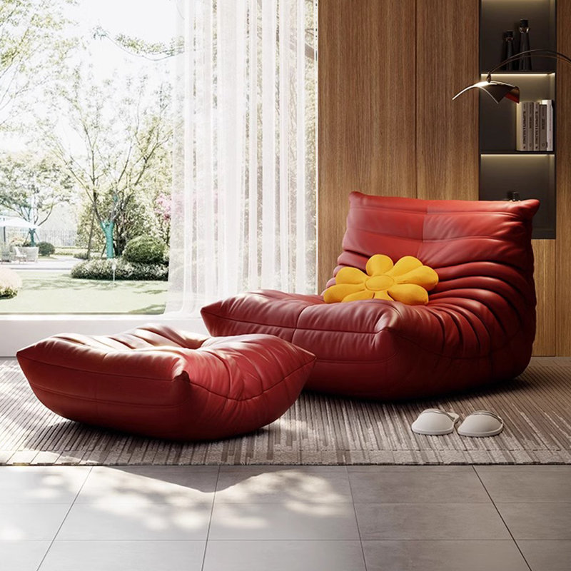 Canapé rétro rétro chenille, Cuir véritable rouge