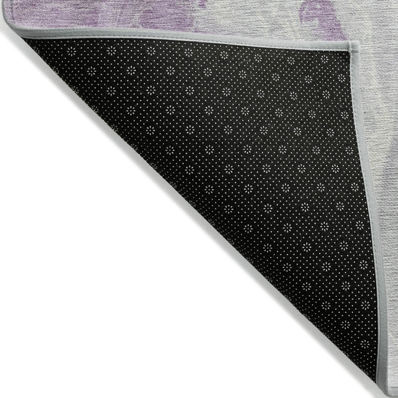 3' X 5' Lavender And Ivory Abstract Washable Indoor Outdoor Area Rug