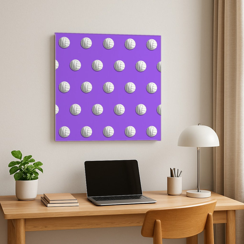Motif de volley-ball sur fond violet — Décoration murale carrée en métal, H 32 po x l 32 po
