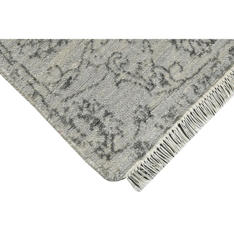 Tapis argenté et noir noué à la main de haute qualité