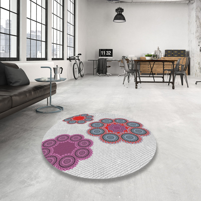 Tapis rouge / bleu Power Loom, Rond 6 pi