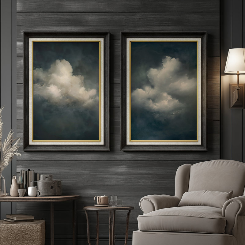 «Moody Cloudscape Dark Blue Dramatic Sky», ensemble de 2 reproductions d'art encadrées sur papier de qualité supérieure 26 po x 36 po