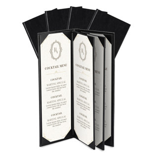 Porte-menu WeChef pour restaurant 4,25 po x 14 po à double rabat en cuir synthétique avec vue en coin et coins pour la liste des vins