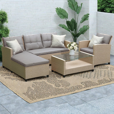 Extérieur, ensembles de meubles de patio, ensemble de conversation 4 pièces, canapé modulaire en osier avec coussins de siège