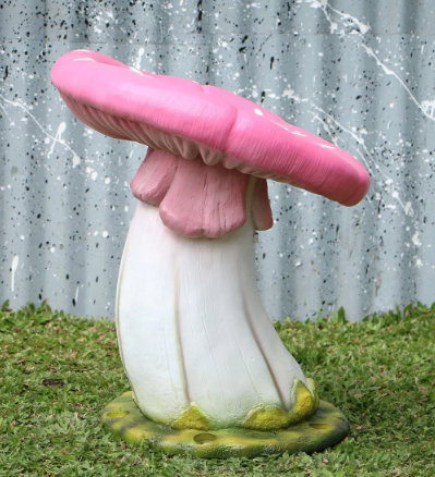 Statue simple tabouret champignon surdimensionné, Blanc / Vert / Rose