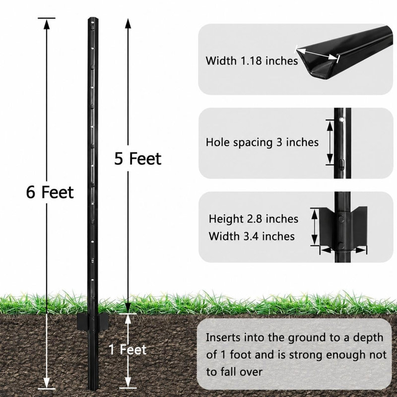 15-Pack Metal Fence Posts with Anchor Plates, Heavy Duty Steel U-Channel Fence Stakes with Anchor Plates,No Dig Fence Post for Garden Yard