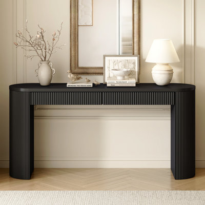 U_style 58.3" Entryway Table With Large Top And Dual Drawers,Console Table With Arched Sturdy Legs Stripe Design,Pine Veneer Sofa Table With Adjustable Feet For Living Room, Hallway,Foyer, Kitchen