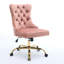 Fauteuil de bureau moderne en velours rose avec piètement en métal doré, pivotant et réglable, design capitonné, mousse à haute résilience, boutons cousus à la main, garniture décorative cloutée, revêtement pivotant, triple couche électroplaquée
