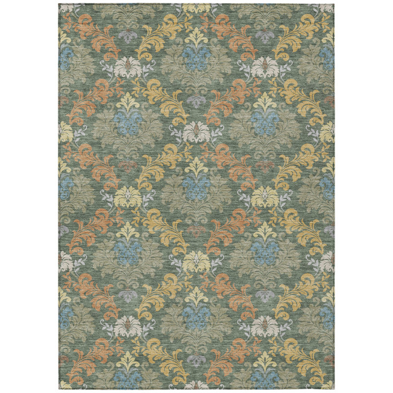 Machine Washable Indoor/Outdoor Chantille ACN2544 Damask Rug, Basil, 8' x 10'