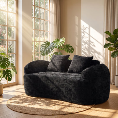 Vintage 66.93" W x 38.83" D x 27.56" H Curved Chenille 2-Seater Loveseat Sofa
