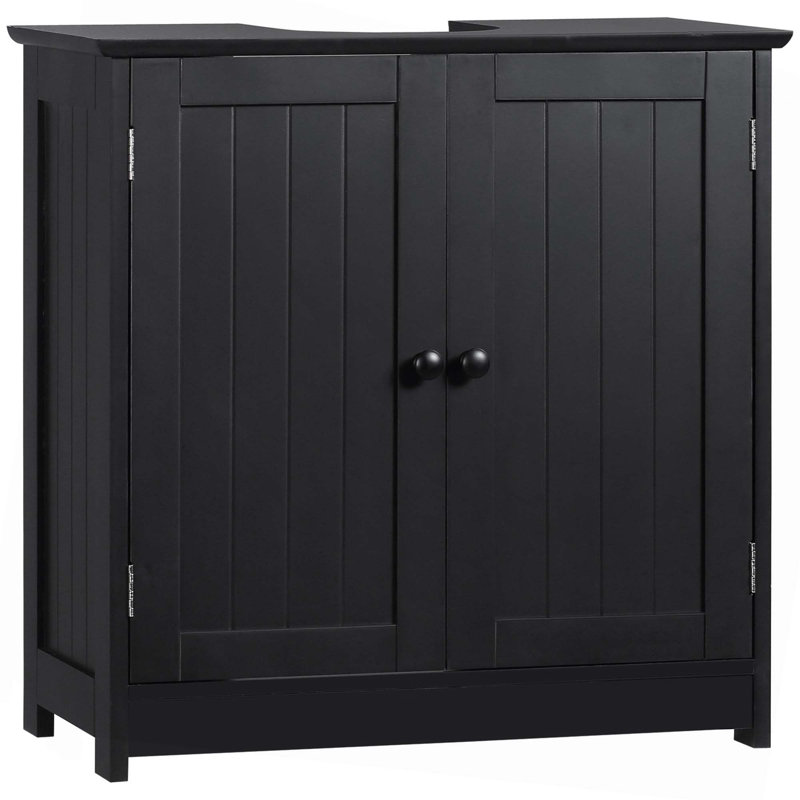 Armoire de salle de bain sous le lavabo avec 2 portes et tablette, meuble-lavabo à piédestal