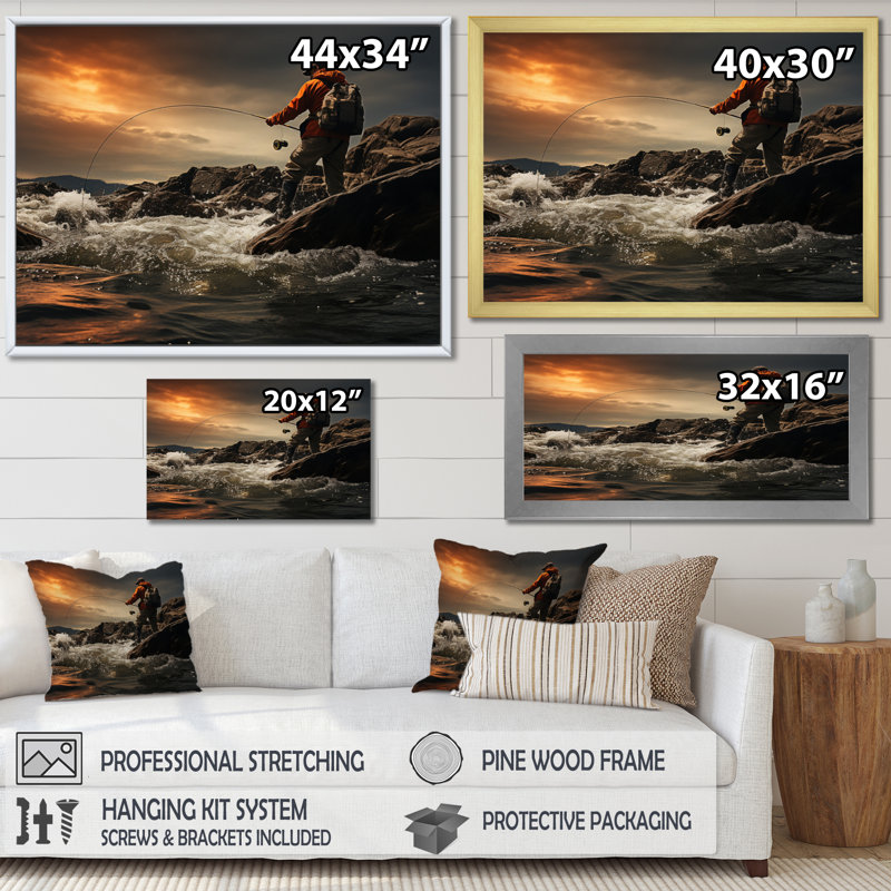 «Coastal Fishing», reproduction d'art sur toile, Cadre flottant noir, H 24 po x l 32 po x P 1 po