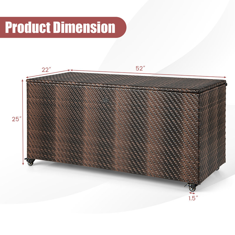 Gymax 52'' W 96 Gallons Water Resistant Wicker Deck Box with Wheels, Mix Brown