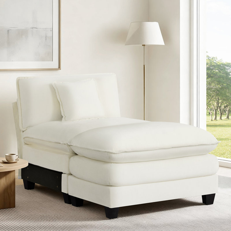 Chaise longue modulaire rembourrée sans accoudoirs avec coussins profonds Stovall, Lin lin