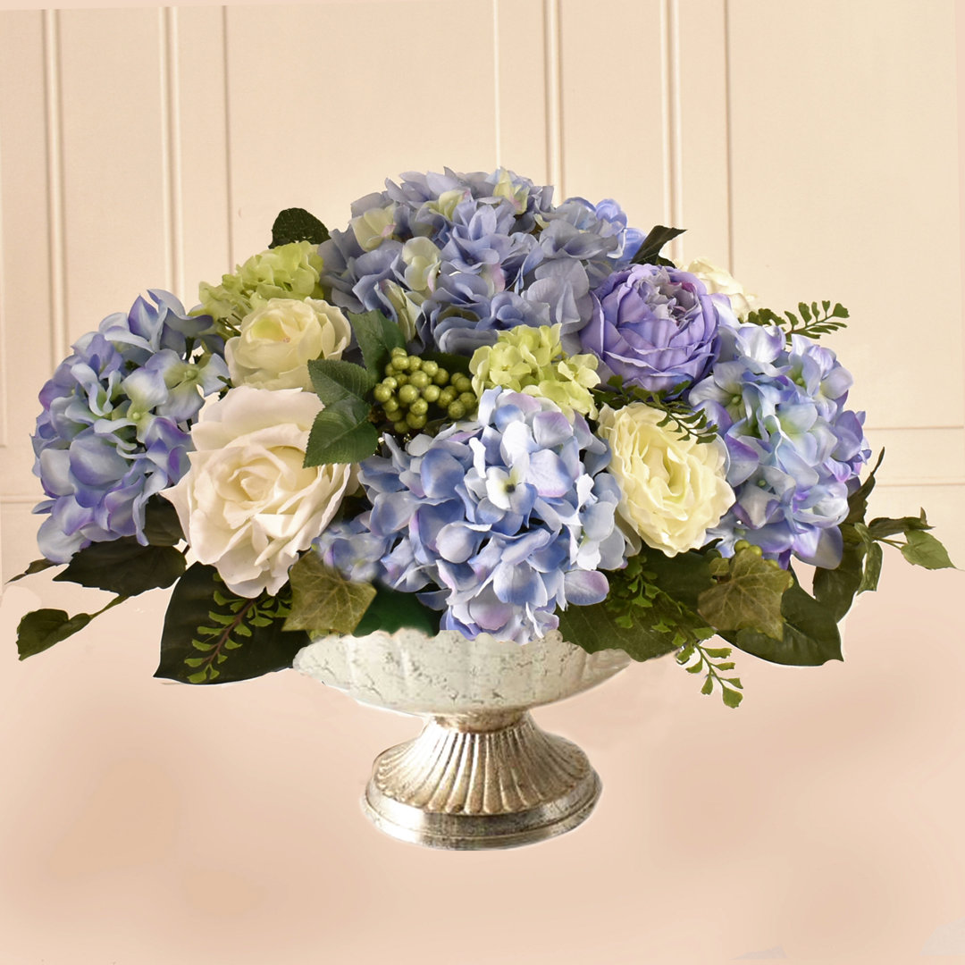 Silk Hydrangea Arrangement in Pedestal Bowl One Allium Way®
