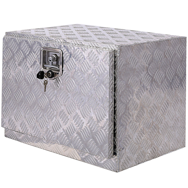 Boîte à outils en aluminium de 24 po, boîte à outils pour camion robuste, boîte à outils de rangement pour remorque extérieure, organisateur de rangement pour véhicule récréatif, coffre inférieur avec clés de verrouillage, argent