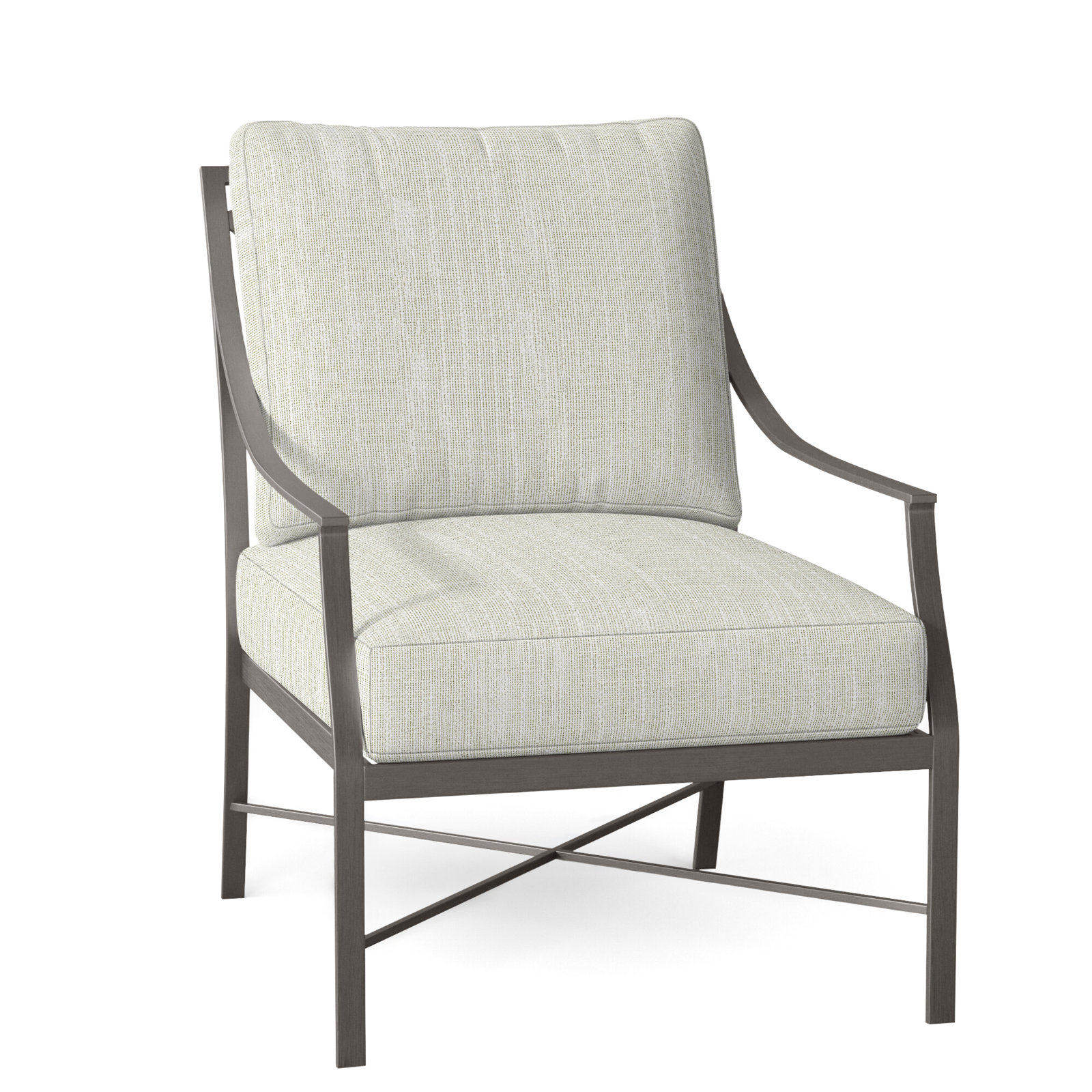 Monaco Wrought Aluminum Outdoor Lounge Chair, Slate Gray, No Welt, Rollo Cream InsideOut® Linen