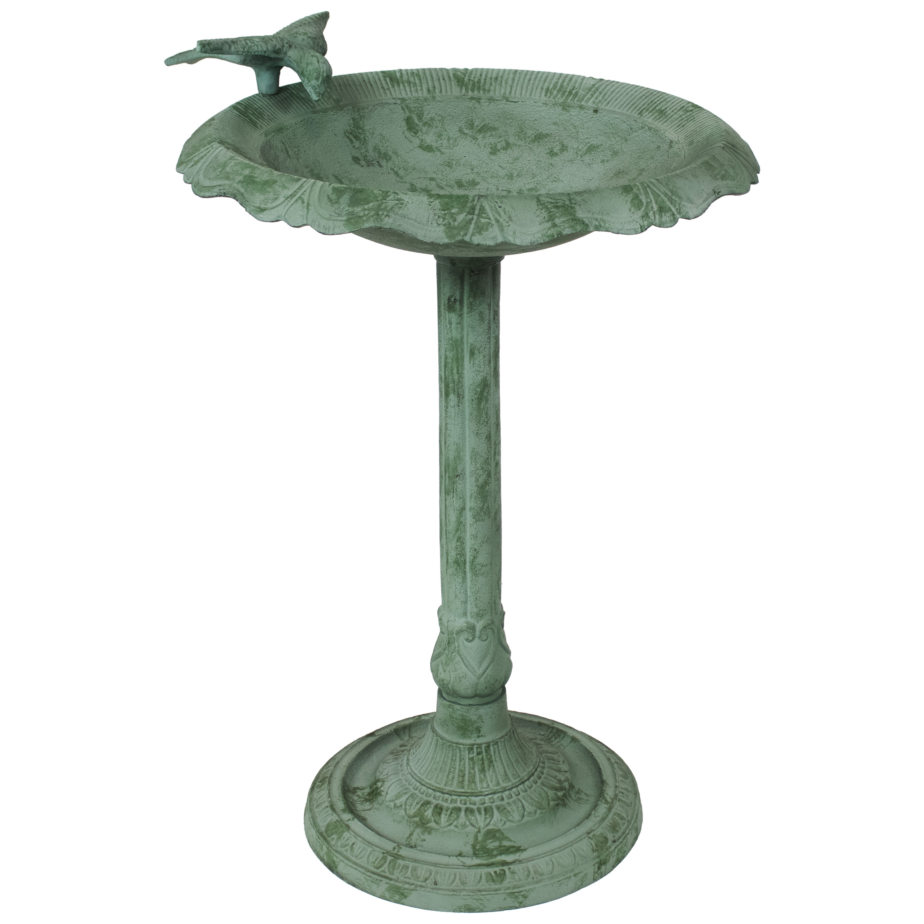 Charlton Home® Garden Visitor Cast Aluminum Bird Bath - Green Patina ...