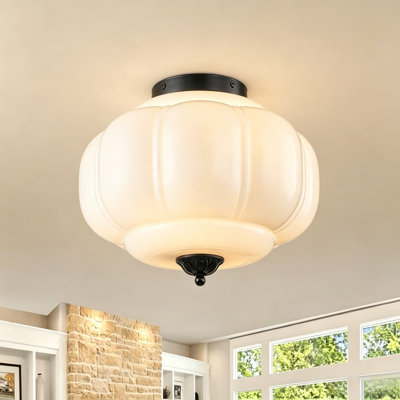Glint 3-Light Transitional Pumpkin Milk Glass Shade Flush Mount Ceiling Light 