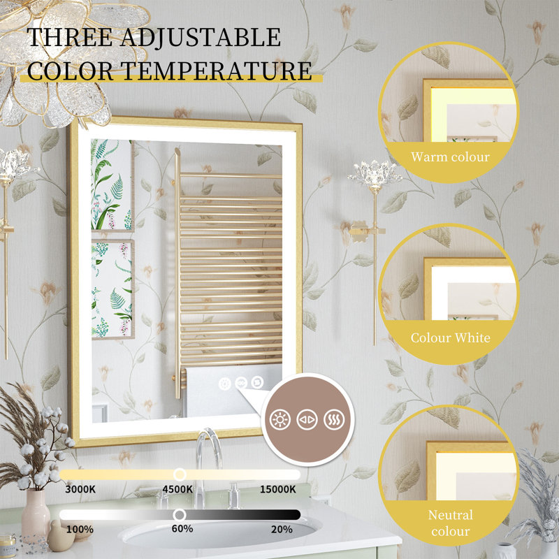 Aluminum Rectangle LED Wall Mirror, 31.5" x 24"