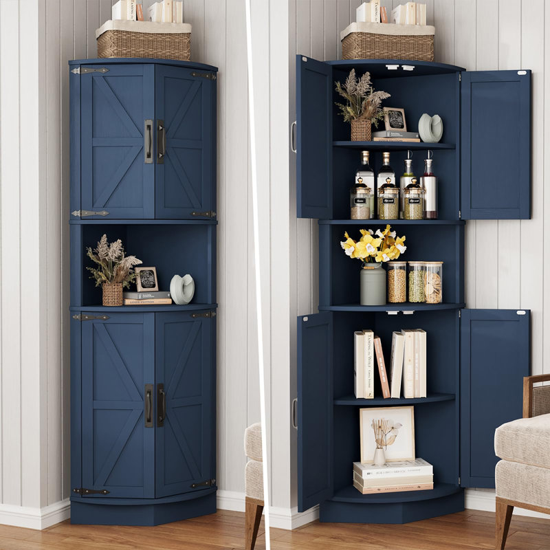Grande armoire de coin 64,8 po Farmhouse, Bleu