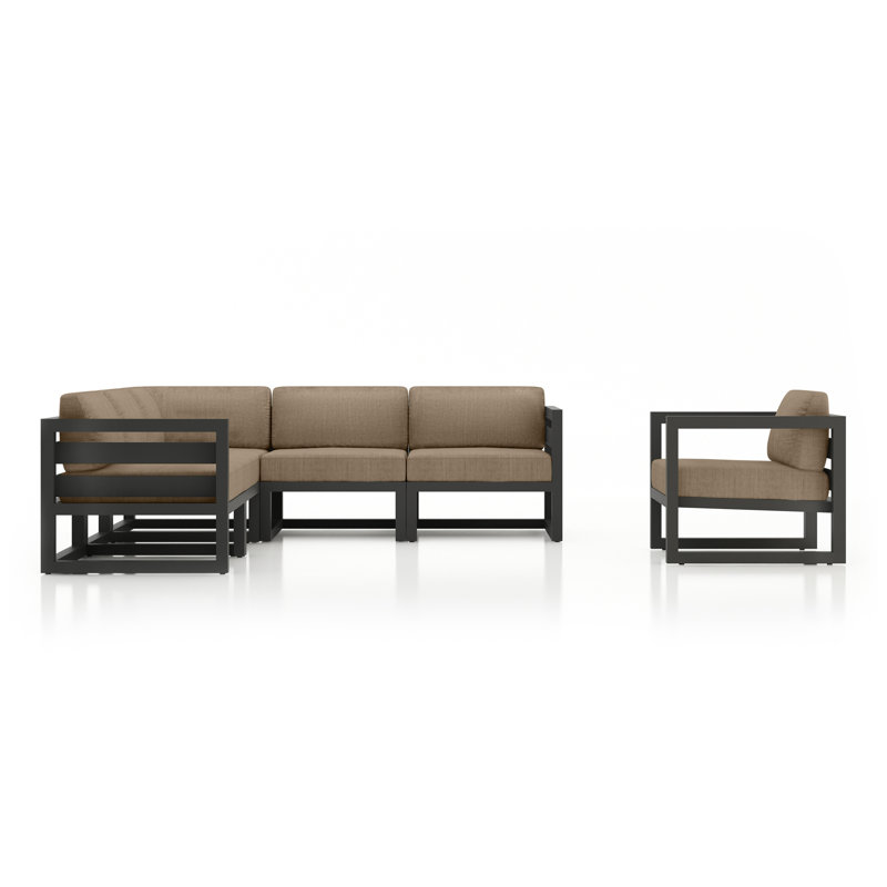 Avion 6 Piece Sectional Set - Black, Slate, Canvas Heather Beige Sunbrella® Canvas