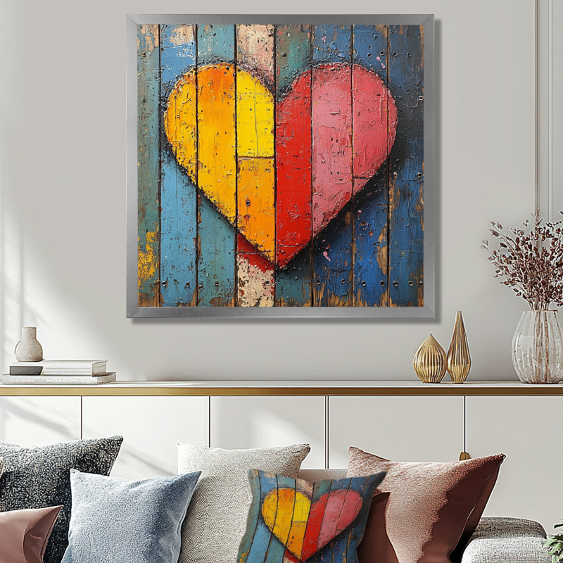 Pop Art Love Heart - Art mural Pop Art, H 36 po x l 36 po, Reproduction encadrée d'une seule photo, Argent argent