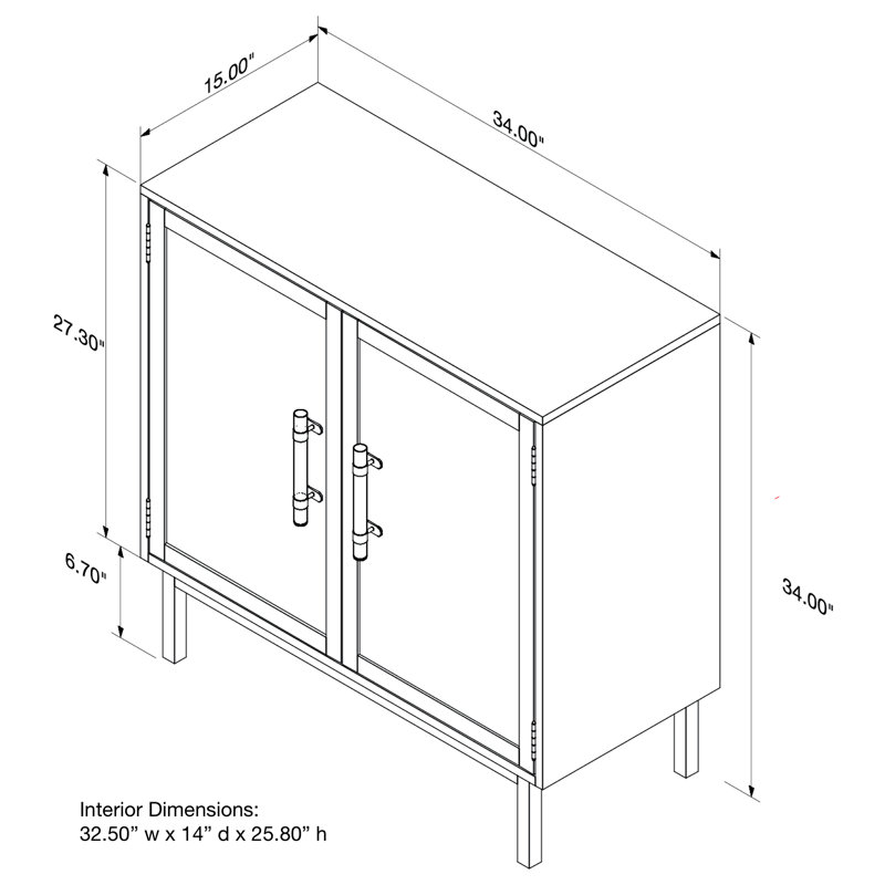 Hopper Studio Sophia Solid Wood 34'' 2-Door Cabinet, Adjustable Shelf, Practical Shelving, Black