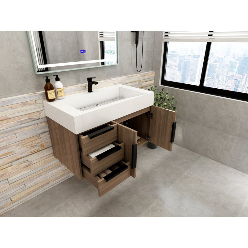 Jessica 35.5'' Single Bathroom Vanity with Acrylic Top, Wood
