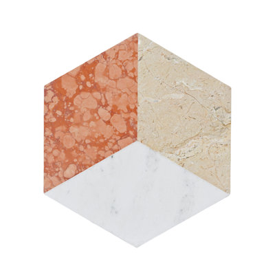 , Hexagon Water - Jet Marble Tiles In White Gold Red Colors, Polished For Commercial Bathroom Floor And Wall, 12 Pcs Per Box, Four Distinct Face Patterns