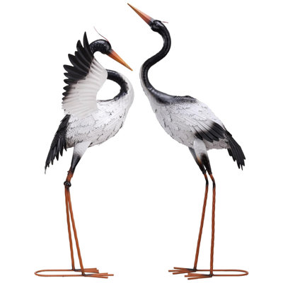 26 Inch Outdoor Waterproof White Metal Standing Cranes Garden Stakes for Yard Decor(Set of 2)