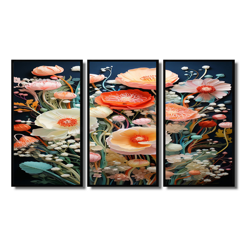 Casavant - Fleurs sauvages, ensemble d'art mural, Cadre flottant noir, H 40 po x l 60 po x P 1 po