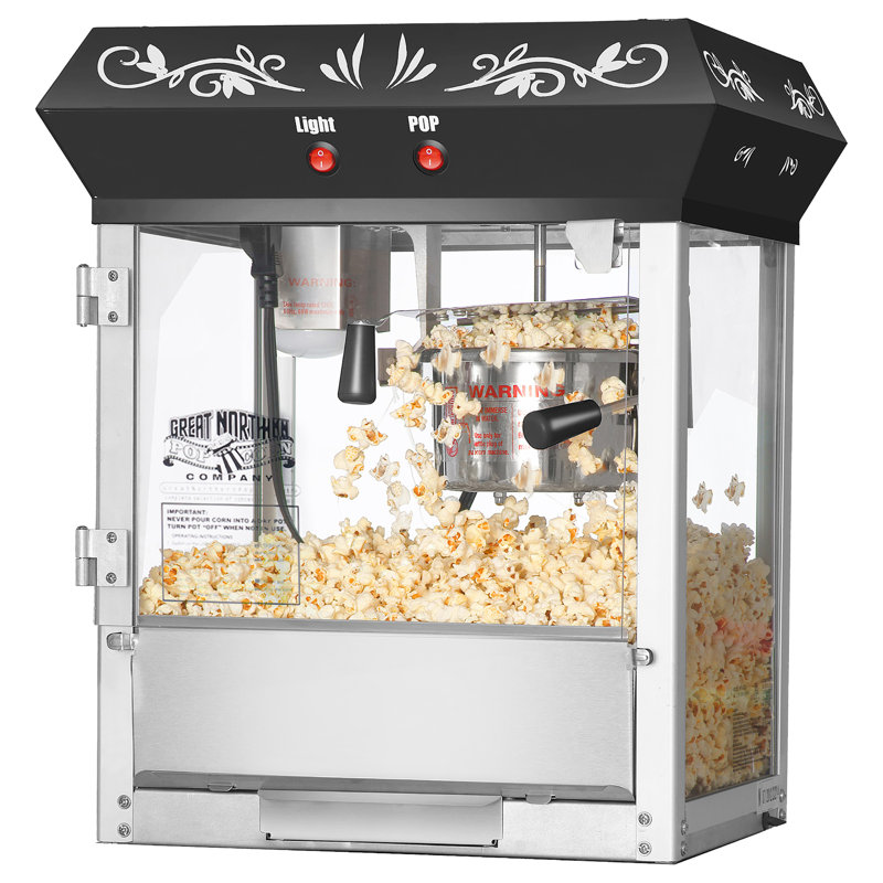 Machine à maïs soufflé Foundation - Machine à maïs soufflé 6 oz avec bouilloire en acier inoxydable de 640 W, tiroir Old Maids et plateau chauffant par Great Northern Popcorn (noir)