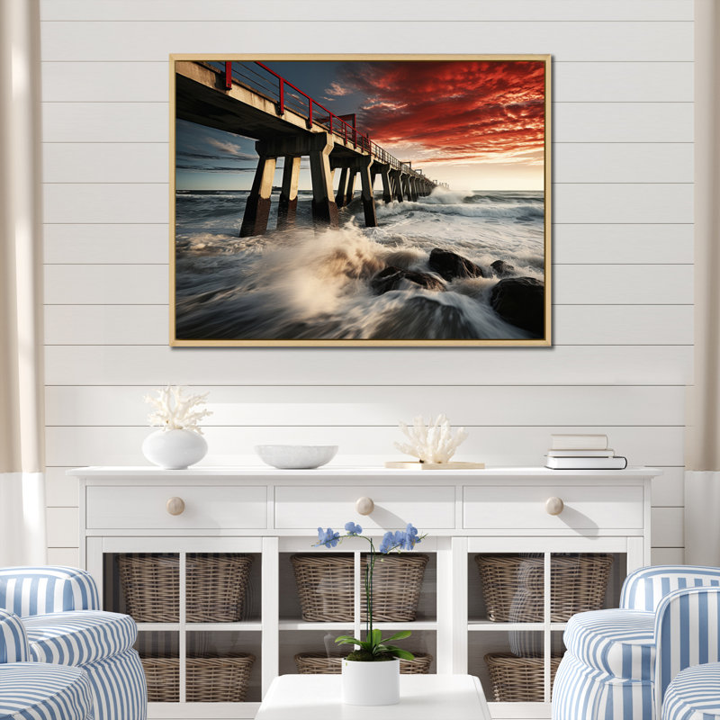 Pier Whispering Waves IV, reproduction d'art sur toile, H 34 po x l 44 po x P 1,5 po, Cadre naturel flottant