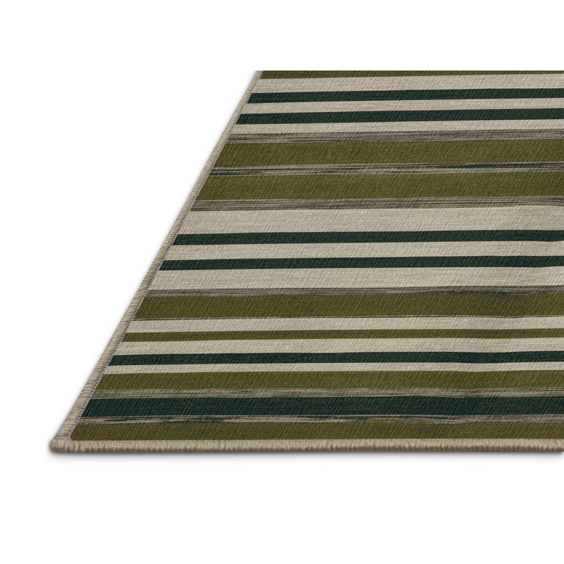  Tapis lavable rayé gris clair olive, Rectangle 7 pi x 9 pi